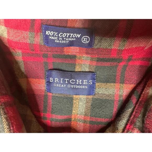 Britches Flannel Great Outdoors Mens XL Button Up Shirt Red Plaid Long Sleeve - Picture 3 of 3
